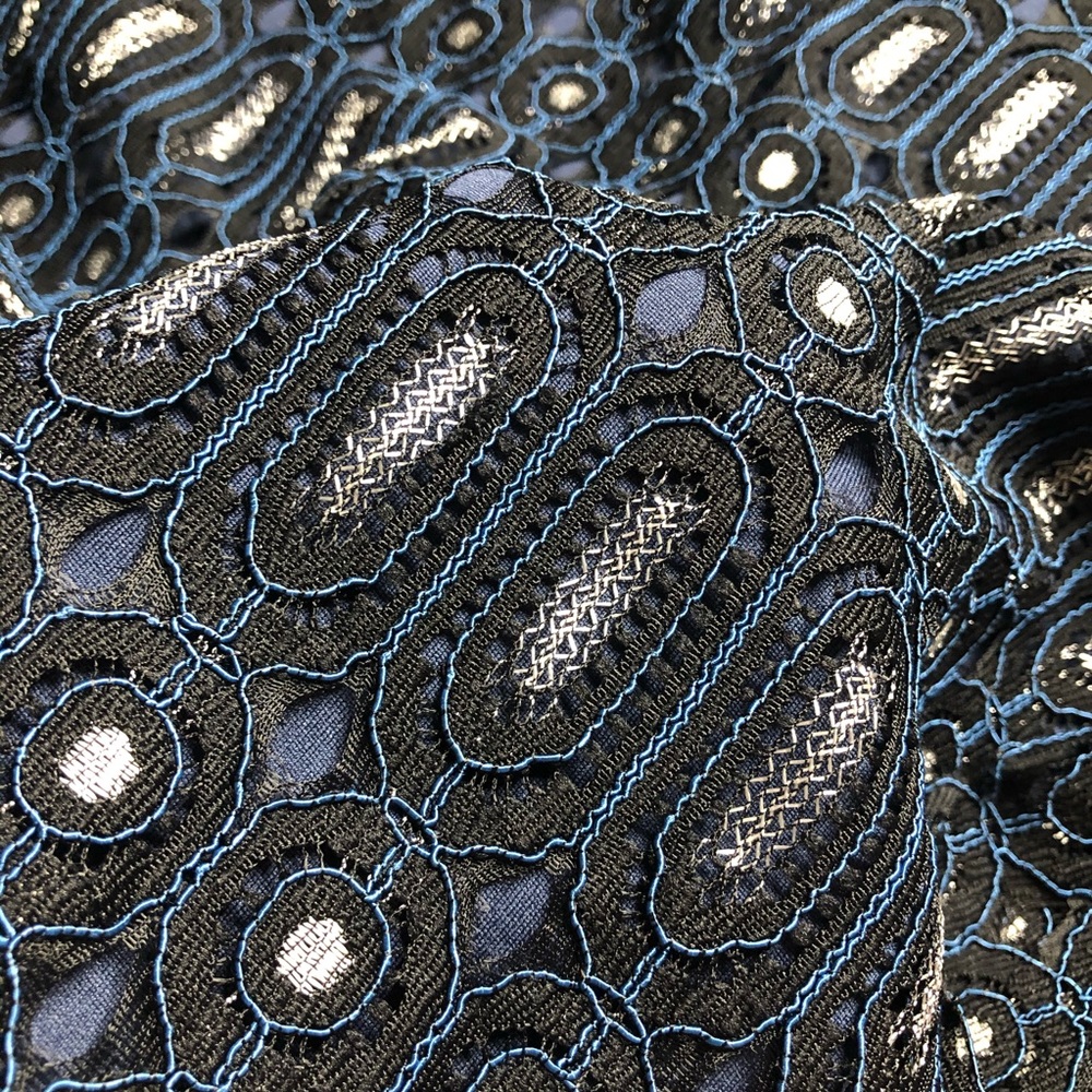 Loft Navy Lace Metallic Crochet Bell Sleeve Blouse - Picture 9 of 12
